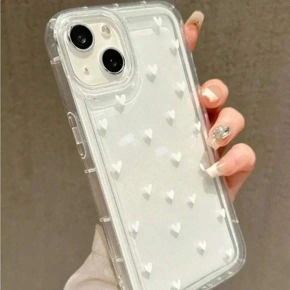 ⚠️Clearance iPhone 15/Pro/Pro Max White Hearts Phone Case - Picture 1 of 4